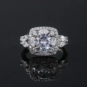 ▶SHINY ROUND CZ SQUARE 925 STERLING SILVER LUXURY WEDDING RINGS FOR WOMEN, L053